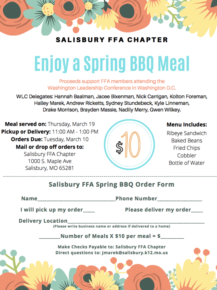 FFA Will Serve Spring BBQ
